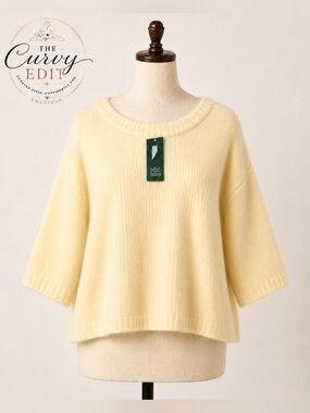 Wild Fable XXL Butter Yellow Fuzzy Knit Boxy 3/4 Sleeve Pullover Sweater NWT